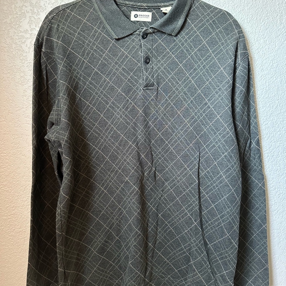 Haggar Men's Gray Checkered Polo Shirt